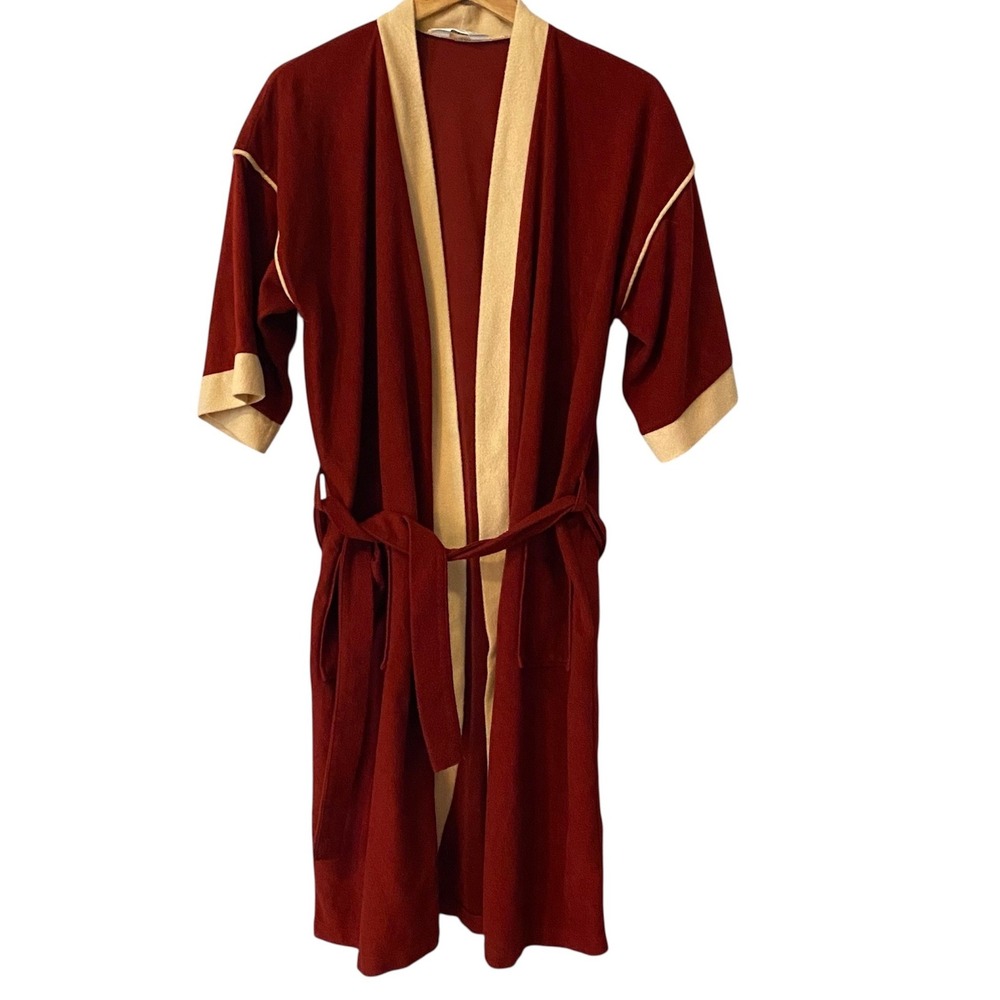 Vintage Sears Mens Burgundy Red Arnel Velour Wrap Robe One Size‎ Belted